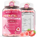 Prenatálne vitamíny pre ženy Gummy, Metylfolát 1 mg, Vegan Omega 3 DHA 800mg, Železo, Cholín, Jód, Vitamín D3 B6 B12 - Multivitamín pre ženy Pred, počas a po tehotenstve, bez cukru, 60 Počet