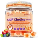 Citicolín 1000mg & Fosfatidylserín 300mg Doplnky CDP Choline Gummy, Mozog doplnok pre pamäť a zaostrenie w/ Lion Mane Mushrom, Omega-3, Methylfolate, B6 & B12, Non- GMO,Cugar Free,60ct