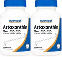 Nutricost Astaxantín 12 mg, bez GMO a lepidla, 120 Softgelov (4 mesiace) (dávka 2)