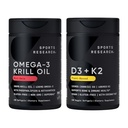 Športový výskum® Multivitamínový obal - Omega-3 krilový olej 500mg w/cholíne, fosfolipidov a astaxantínu a vitamínu K2 & Vegan D3 5000iu s kokosovým MCT olejom - non-GMO · bez lepidla