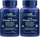 Rozšírenie života Super Omega-3 Plus EPA/DHA rybí olej, sezamové lignany, olivový extrakt, kril a astaxantín - podpora srdca, mozgu a spoločného zdravia - Gluten-free, non-GMO - 120 Softgels, (balenie 2)