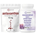 Micro Ingrediencie Astaxantín 12mg Softgels & Resveratrol NAD Doplnky 3,000mg Veggie Kapsule 2 Pack Bundle 