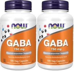 TERAZ potravinové doplnky,GABA (kyselina gamma-aminomaslová) 750 mg,Neurotransmiter Support*,100 Veg Capsules,(Pack of 2)