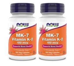 Teraz doplnky, MK-7 Vitamín K-2 100 mcg, Kardiovaskulárna podpora*, podporuje zdravie kostí*, 180 Veg kapsuly (Stock of 2)