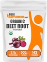 BulkSupplementments.com Organické Beet Root Powder - Superfood Supplement, Repeat Root Supplements - Vegan & Gluten Free, 3,5g per Serving, 500g (1,1 lbs) (Pack of 1)