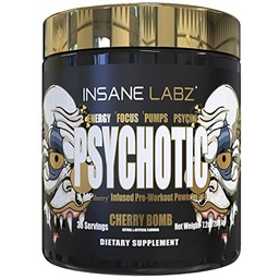 Insane Labz Psychotic Gold, High Stimulant Pre Cvičenie Powder, Extrémne Trvalé energie Focus, Čerpadlá a Endurance s Beta Alanyne, DMAE bitartrate, NO Booster (35 Servings, Cherry Bomb)