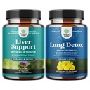 Bundle of Liver Clease Detox & Repair - Mlieko Thitle Supplement for Digestion & Immune Health with cvikla & Artičoke and Lung Detox Mullein Leaf Capsules with NAC Quercetin & Cordyceps Extracts