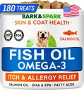 BARK&SPARK Omega 3 pre psy - 180 Fish Oil Treats for Pes Shedding, Kožné alergie, Svrbenie Relief, Hot Spots Liečba - Spoločné zdravie - Skin and Coat Supplement - EPA & DHA Mastné kyseliny - Psie lososový olej
