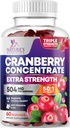 Cranberry Gummies 50:1 brusnicový extrakt - Podpora močových ciest Vyrobené s 25,000mg, Pomáha očistiť a chrániť, Cran Berry Gummy doplnok + vitamín C, žuvacie Cran pilulky pre ženy - 60 Gummy
