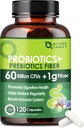 Probiotiká pre ženy a mužov Tráviace zdravie s prebiotickými vláknami - Fiber Supplement with 60 Million Probiotic for Regularity & Gut Cleanse - Podpora Príležitostná zápcha - 120 Veggie Kapsule