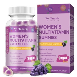 Totaria Sugar Free Multivitamin Gummies for Women 14+ w/Iron, Inositol, Folate, Biotin, Womens Daily Multivitamin Gummy w/Vitamin A, C, B, D3, K2, for Hair, Skin, Energy, Immune, Grape Flavor