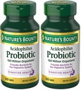 Nature's Bounty Lactobacillus Acidophilus Probiotic Supplement - Daily Probiotic for Women/Men Digestive Health, 100 million Organisms,Vegetarian,1 Serving per day,120 Tablets,(Pack of 2)