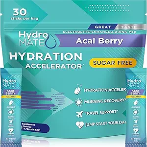 Elektrolytové púdrové hydratačné balíčky bez cukru Čierna Cherry HydroMATE 30 Sticks