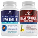 TRUTENTIKÁ Zdravie pečene a tráviace enzýmy Bundle - Podpora pre čistenie pečene Detox, trávenie, absorpcia živín, Príležitostné plynu a bloating - bez lepidla, non-GMO