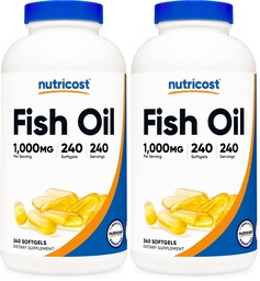 Nutricost Fish Oil Omega 3 Softgels with EPA & DHA (1000mg Fish Oil, 560mg of Omega-3), 240 Softgels, non-GMO, Gluten Free. (Pack of 2)