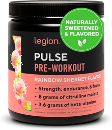 LEGION Pulse pred tréningom - Všetky prírodné oxidu dusnatého Drink na zvýšenie energie, Kreatín bez, prirodzene sladené, Beta Alanyne, Citrulín, Alpha GPC (Rainbow Sherbet)