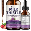 Milk Thitle Extract Tekuté kvapky na čistenie pečene Detox a opravy, 35-IN-1 Podpora pre obličky Supplement with Artičok a púpava pre močové tract, Bladder, Vegan, Non-GMO, Jahodová aróma, 2 FL OZ