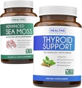 Bundle of tyreoid support & Sea Moss - Sea Moss Starostlivosť o štítnu žľazu Pack - Podpora štítnej žľazy s jódom (120 Caps) a Írske Morské Moss Kapsule - Raw Vegan Supplement with BioPrine (non-GMO & Organic)