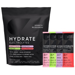 Športový výskum® Hydratačné elektrolyty Powder Pakety - bez cukru a prirodzene ochutené vitamínmi, minerálmi a kokosovou vodou - podporuje hydratáciu - 16 paketov - Odrodový balík