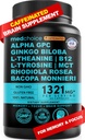 12-in-1 Nootropic Brain Supplement with Caffeine Anhydrous: Ginkgo Biloba pre podporu mozgu, pamäť a zameranie - B12, Alpha GPC, L Theanine a Choline Supplements with Bioperine with 1321mg (60ct)