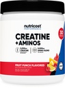 Nutricost Creatin + Aminos 30 Servíry (Ovocné Punch Ochutené) - 5,000mg Kreatín monohydrát + 5000mg Amino BCAA Blend per serving