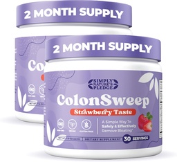 ColonSweep - Jahodové Ochutené probiotické Psyllium Husk Powder Colon Cleanser,7.8 oz. Fiber Supplement Support for Gut Health - Cleanse for Bloating Relief & Detox- 30 Servings (Pack of 2)