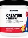 Nutricost Creatin + Energy 30 Servisné služby (Ovocná Punch ochutená) - 5,000mg Kreatín monohydrát + 350mg energetický komplex na obsluhu