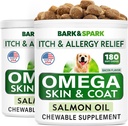 BARK&SPARK Omega 3 pre psy - 360 Fish Oil Treats for Pes Shedding, Kožné alergie, Svrbenie Relief, Hot Spots Liečba - Spoločné zdravie - Skin and Coat Supplement - EPA & DHA Mastné kyseliny - Salmon Oil - Bacon