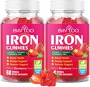 2 balenie Vegan Železo Gummy pre dospelých a deti - s vitamínom C, A, B-komplex, folát, zinok a biotín - pre budovanie krvi a podporu energie, 120 Gumies