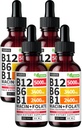 (4 balenia) Vitamín B12 a B6 kvapalné kvapky, B12 sublingválny vitamín B komplex - B 12 vitamín 5000mcg - B12 metylkobalamín pre energiu, mozog, a podpora srdca s 27,200 μg, Malina, 80 porcií