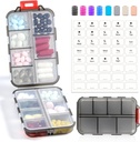 14 GRIDS Travel Pill Organizátor box s labels - Travel Medicine prípad Kit - Pocket Daily Pharmacy Container - Travel Medical Holder Dispenser for Fish Oil Vitamín Supplement Storage - Clear Gray