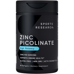 Športový výskum High Potency Zinok Picolinate 30 mg s organickým kokosovým olejom 