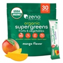 Zena Nutrition Organic Super Greens Powder, 70+ Superfoods, 0 Cukor, 3G Fiber, Spirulina, Chlorella, Huby, Prebiotiká/Probiotiká, Tráviace enzýmy pre zdravie Gut, Mango, 30 Nápojové zmesi