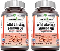Amazing Omega Wild Aljašský lososový olej 2000mg Per Serving Softgels Supplement (180 
