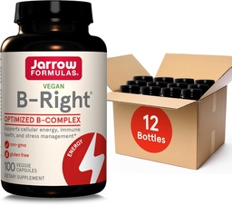 Jarrow Formuly B-správne,Optimized B Complex Featuring Vit B1,B2,B5,B6,B12 a B9 to Support Cellular Energy,Immune Health and Stress Management,100 Veggie Caps,Ap to a 100 Day Supply, Pack of 12