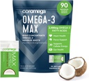 Coromega MAX 2400mg Omega-3 rybí olej + vitamín D Squeeze pakety, Wild-Caught, žiadna ryba chuť - 3X lepšia absorpcia ako mäkké gély, podporuje zdravie mozgu a srdca (90 porcií, kokosová blaženosť)