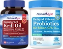Krill Oil 1000 mg a probiotiká Bundle, Omega 3s s DHA EPA & Astaxantín, Plus 80 miliárd CFU 25 Kmene, Gut, Heart & Immune Function, Non- GMO, Made in USA, 60 Softgels + 60 Kapsule
