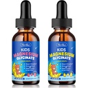2 Pack Kids Magnesium Glycinate Liquid Drops with L-Theanine Omega-3, Vitamin B6, D3, Zinc - Magnesium Drops for Kids Strawberry & Lemon Flavor
