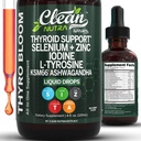 ThyroBloom Podpora štítnej žľazy pre ženy Liquid Drops Iodine L-Tyrosine Selenium Copper Ashwagandha Zinok Kelp Bladderwrack Schisandra Guggul Turmeric Vitamín A D3 B12 Folate Supplement by Clean Nutra 4oz