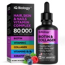 Tekutý biotín pre rast vlasov, kože a nechtov - 80.000 mcg Vitamíny kvapky - extra sila Biotín 5000mcg, kolagén, keratín s kyselinou hyalurónovou - Multivitamínové doplnky pre ženy a mužov - 2 fl oz