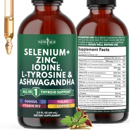 Support Drops - Selenium, Zinok, Iodine, L Tyrosine, Ashwagandha, Turmerica, Schisandra Guggu, Cayenne, Basil - Liquid Supplement Folát Copper Alcohol - Free, Vegan, Non-GMO