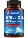 Krill Oil 1000 mg, Omega 3 Mastné kyseliny, EPA, DHA, Astaxantín, Fosfolipidy, Udržateľne Zdroj, Heart & Brain Health, Antioxidant Support, non-GMO, 60 Softgels