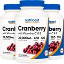 Nutricost Cranberry Extract 25,000mg (120 Servings) 3 fľaše s vitamínom C & E