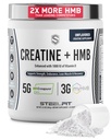 Oceľová fit Creatin HMB Powder - 5g Creapure Creatin Monohydrate Powder, 3g myHMB & 1000 IU Vitamín D - Cvičenie Doplnok podporuje rast svalov, silu, zotavenie a energiu - Nechutí, 30 Servisov