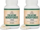 Kreatinové monohydráty Kapsule - 1g na obsluhu, 120 grófov - žiadne výplne, Vegan Safe, non-GMO, lepidlo zadarmo dvojitým drevom (Pack of 2)