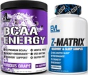 Elution ZMatrix Magnézium a zinok Post Cvičenie Supplement (60 Servings) Plus Replenishing BCAA Amino Acids Powder for Pre & Post Cvičenie (Grape, 30 Servings)