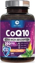 CoQ10 Softgels - Ultra High Absorbtion Coenzým Q10 200mg Per Serving - Co Q 10 Softgel Supplement With Black Pepper, Energy & Heart Support Antioxidant - for Women & Men, Bottled USA - 120 Softgels