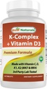 Najlepšie prírodné K-komplexy s K1 (Phytonadión 1500 mcg + K2 ako menachinón 100 mcg + K2 ako MK-4 1000 mcg) + D3 + VIT. C - 90 Tablety - Vyrobené v USA