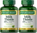Nature's Bounty Milk Thistle Kapsule, Tradične používané pre zdravie pečene, Bylinné doplnky, 250 mg na obsluhu, 200 Počet (Stock of 2)