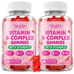 2 Pack Vitamin B-Complex Gummies for Women & Men, Methyl B12, B1, B2, B3, B5, B6, B7 & B9 - Vitamin B Complex with Vitamin C Supports Energy & Immune Function, Strawberry Flavor, 120 Count